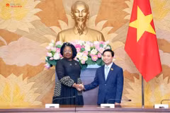 越南国会副主席阮尹英与科特迪瓦国民议会副议长Traoré Fatoumata Epse Diop。图自daibieunhandan.vn