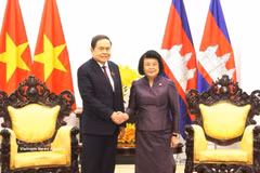 越南国会主席陈青敏与柬埔寨国会主席昆索达莉于2026年2月6日举行双边会晤。图自越通社