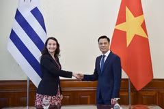 越南外交部副部长邓黄江与乌拉圭外交部副部长瓦莱里娅·楚萨基·卡夫雷拉。外交部供图