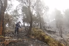 外南梦地区被森林火灾烟雾笼罩。图自越通社