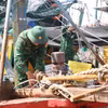 边防部队协助渔民躲避第一号台风。图自越通社