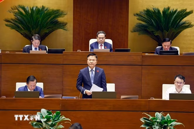 越南政府副总理黎成隆代表政府发表说明讲话。图自越通社