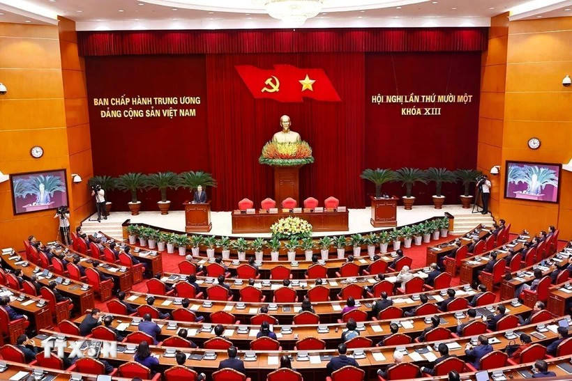 第十三届中央委员会第十一次全体会议场景。图自越通社