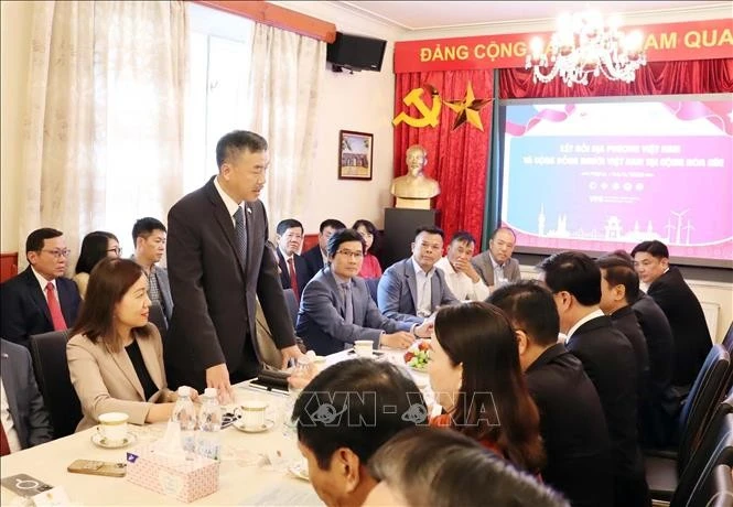 越南驻捷克共和国大使杨怀南在与捷克六省领导人及旅捷越南企业界代表座谈会上发表讲话。图自越通社