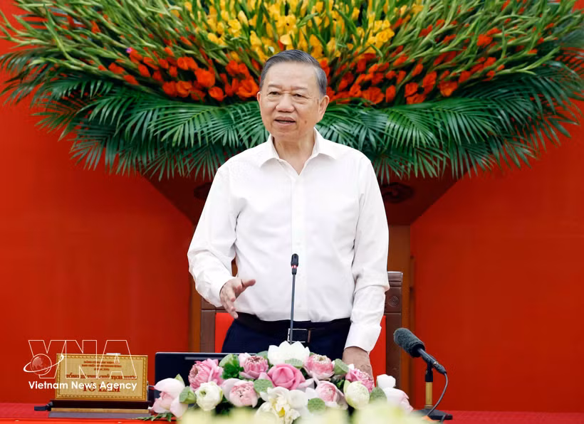 苏林总书记、国家主席发表讲话。图自越通社