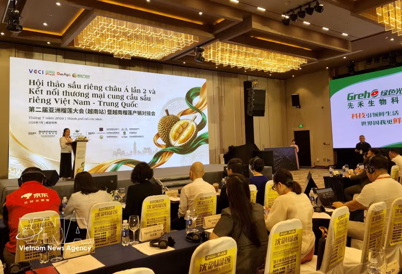 第二届亚洲榴莲研讨会暨越中榴莲供需对接会现场。图自越通社