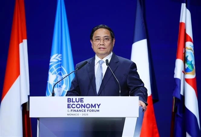 越南政府总理范明政发表讲话。图自越通社