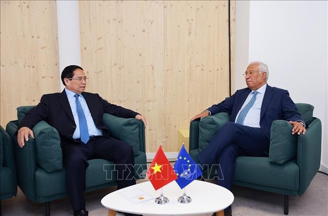 越南政府总理范明政会见欧洲理事会主席安东尼奥•科斯塔。图自越通社
