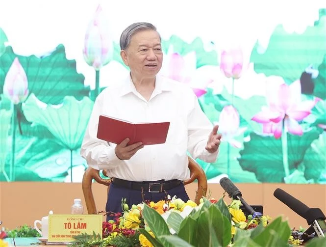 越共中央总书记苏林在河内主持召开中央宣教与民运部工作会议。图自越通社