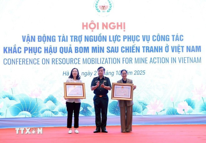 韩国国际协力机构驻越南代表机构和国际组织“越南和平树”荣获越南社会主义共和国主席授予的友谊勋章。图自越通社