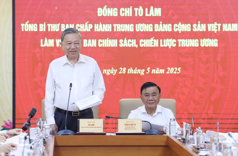 苏林总书记在会议上发表讲话。图自越通社