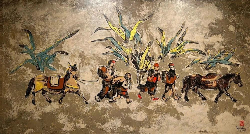 画家杜德的画作《赶集》。图自越通社