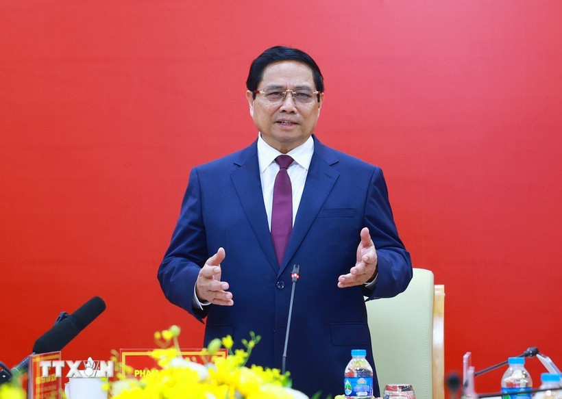 越南政府总理范明政发表讲话。图自越通社