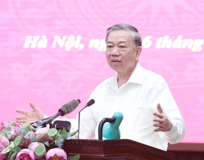 越共中央总书记苏林发表讲话。图自越通社