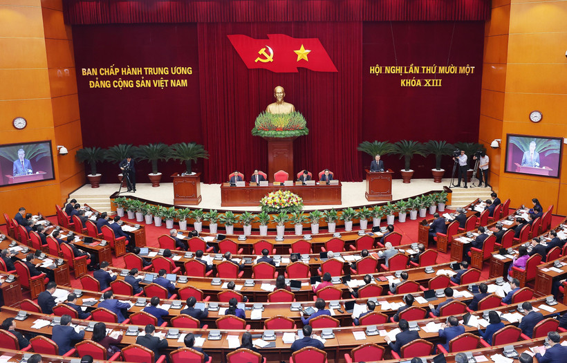越共第十三届中央委员会第十一次全体会议场景。图自越通社