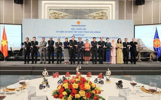 政府副总理、外交部长裴青山与各位代表合影。图自越通社