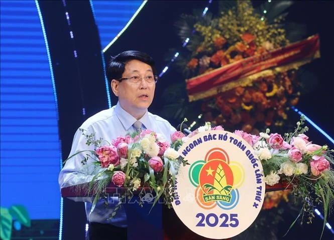 国家主席梁强发表讲话。图自越通社