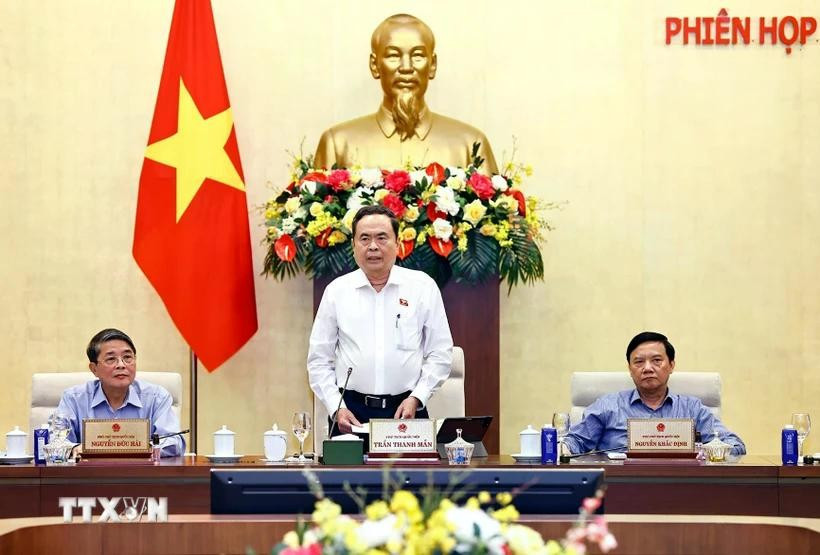 越南国会主席陈青敏发表讲话。图自越通社