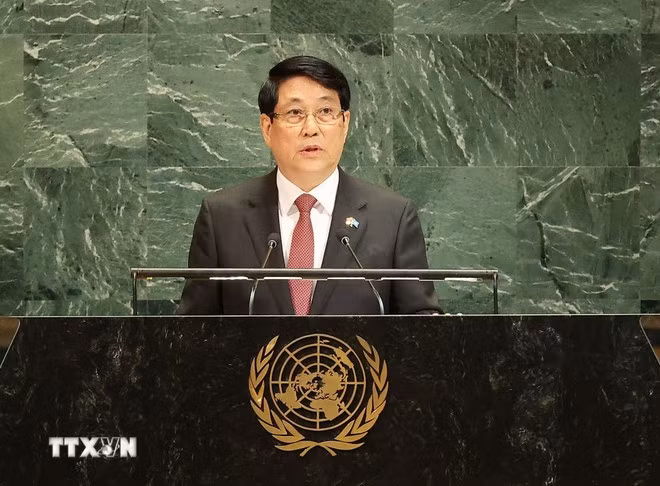 国家主席梁强在第80届联合国大会高级别一般性辩论上发表讲话。图自越通社
