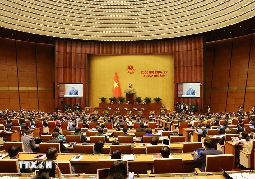 越南第十五届国会第八次会议场景。图自越通社