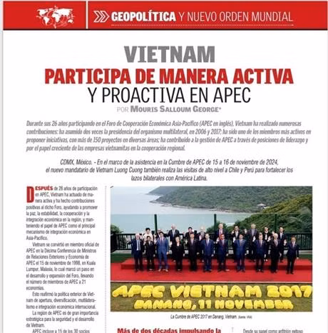墨西哥学术论坛、墨西哥记者之声Voces Del periodista发表题为《越南始终积极主动参与并为APEC做出贡献》的文章。屏幕截图