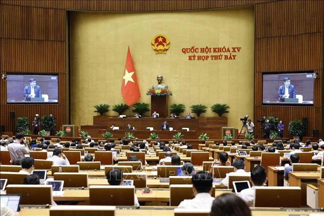 越南第十五届国会第七次会议场景。图自越通社