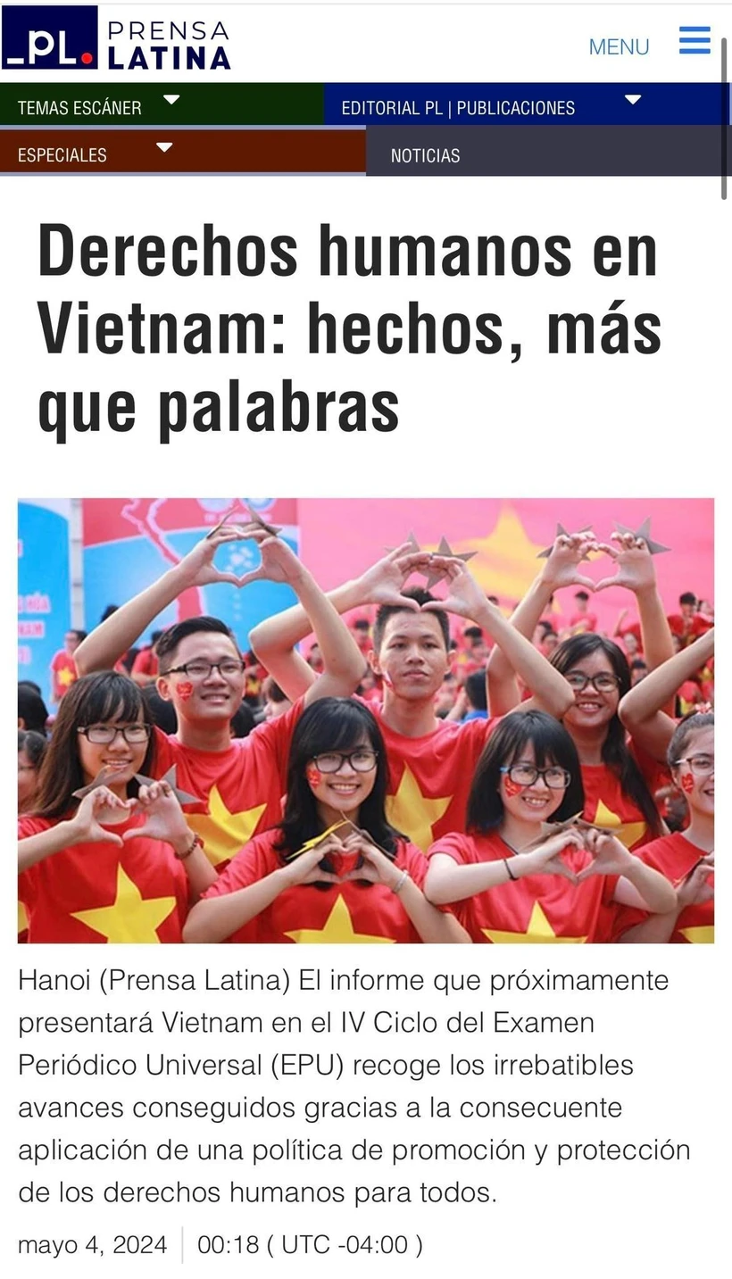 “越南保障人权状况：真相胜于谈论”，这是拉丁美洲通讯社（Prensa Latina）最近发表的一篇文章的标题。图自越通社