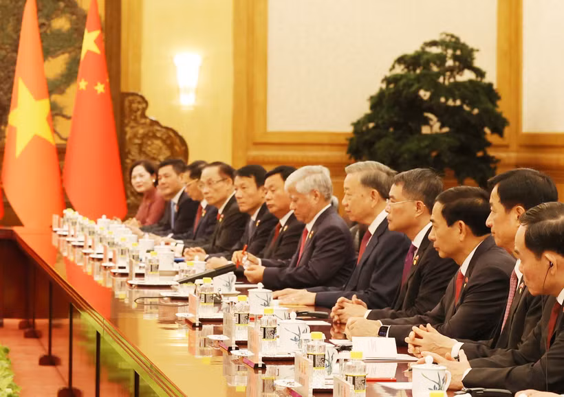 越共中央总书记、国家主席苏林及越南高级代表团。图自越通社