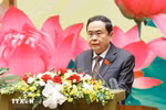 越共国会机关党委书记、国会主席陈青敏致开幕词。图自越通社