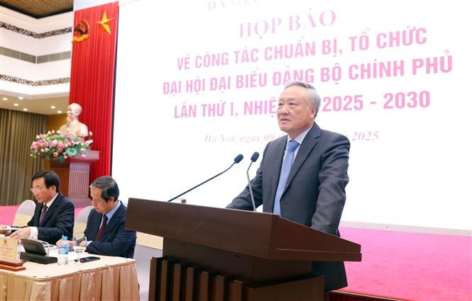 越南政府常务副总理阮和平发表讲话。图自越通社