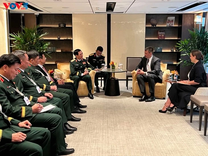 越南国防部部长潘文江大将与“国际战略研究所”（IISS）总干事兼首席执行官巴斯蒂安·吉格里奇（Bastian Giegerich）博士进行双边会晤。图自越南之声
