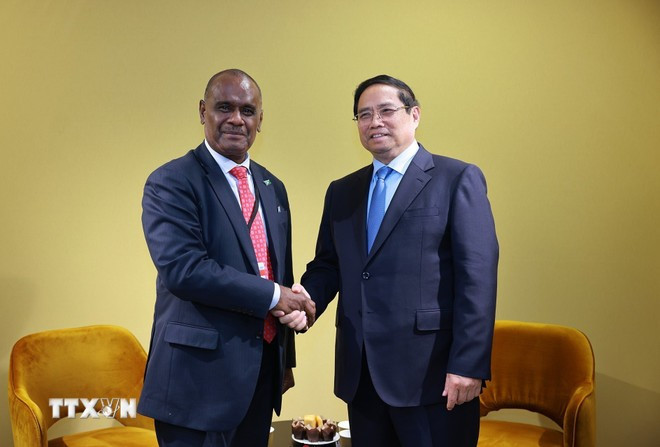 范明政总理会见所罗门群岛总理马内莱。图自越通社