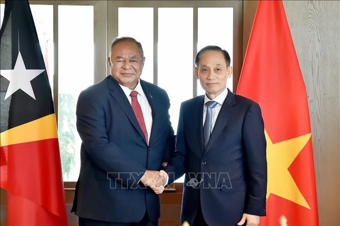 越共中央书记处书记、外交部代理部长黎怀忠和东帝汶外交与合作部部长本迪托·多斯桑托斯·弗雷塔斯。图自越通社