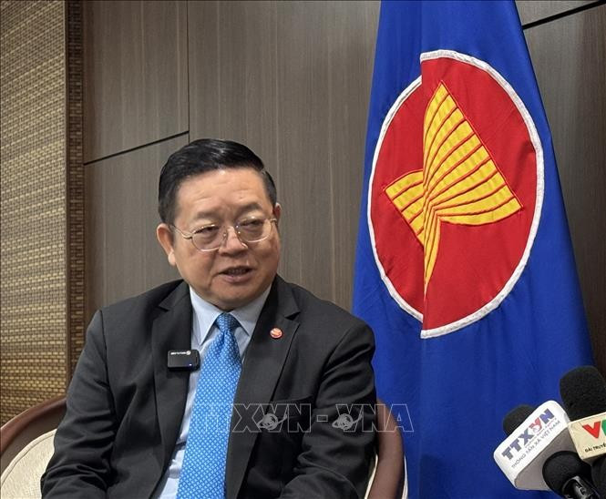 东盟秘书长高金华接受越通社驻柬埔寨记者采访。图自越通社