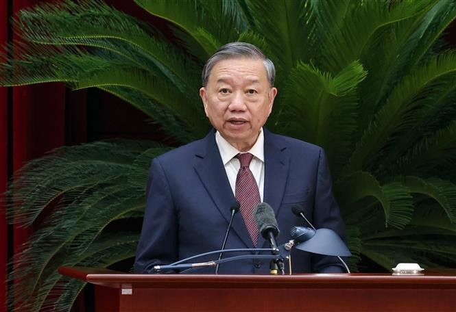 越共中央总书记苏林发表讲话。图自越通社