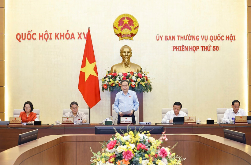 国会主席陈青敏在国会常务委员会第五十次会议上发表讲话。图自越通社