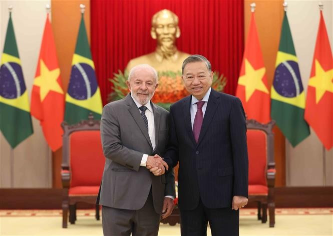 苏林总书记会见巴西总统路易斯·伊纳西奥·卢拉·达席尔瓦。图自越通社