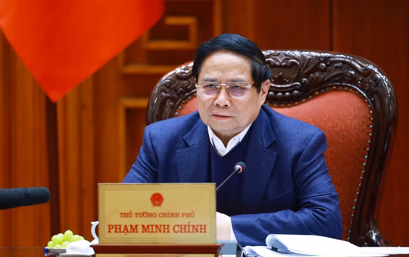 越南政府总理范明政发表讲话。图自越通社
