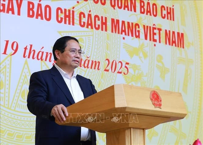 越南政府总理范明政发表讲话。图自越通社