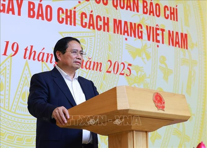 越南政府总理范明政发表讲话。图自越通社