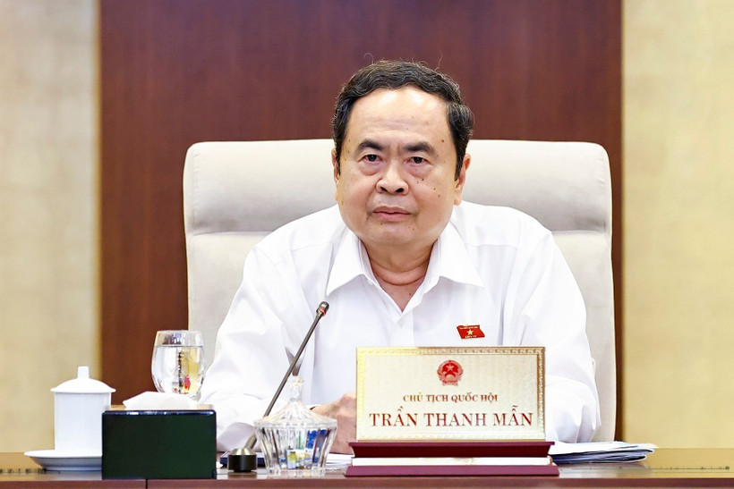 国会主席陈青敏发表讲话。图自越通社