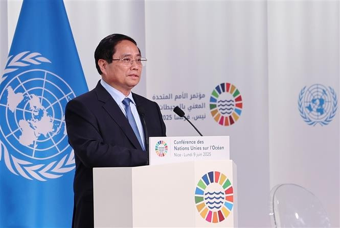 越南政府总理范明政代表东盟在联合国第三届海洋大会上发言。图自越通社