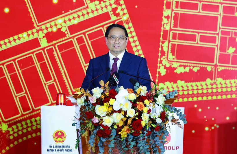 越南政府总理范明政发表讲话。图自越通社
