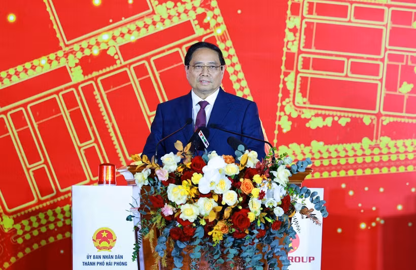 越南政府总理范明政发表讲话。图自越通社