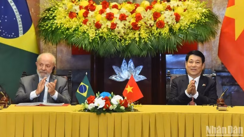 越南国家主席梁强和巴西总统路易斯·伊纳西奥·卢拉·达席尔瓦。图自nhandan.vn