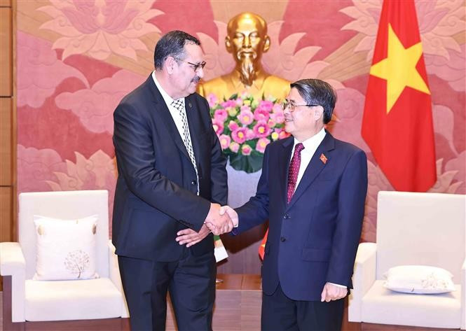 越南国会副主席阮德海和阿尔及利亚—越南议员友好小组主席萨利赫·达加尔。图自越通社