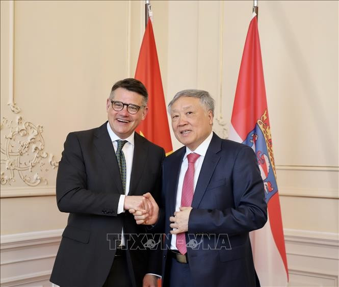 越南政府常务副总理阮和平和德国黑森州州长鲍里斯·莱茵（Boris Rhein）。图自越通社