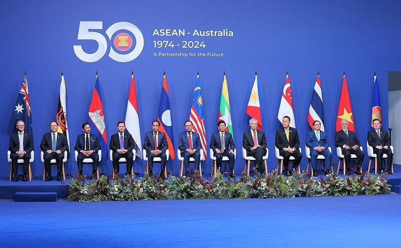 出席东盟与澳大利亚建立对话伙伴关系50周年纪念典礼的东盟和澳大利亚领导人。图自越通社