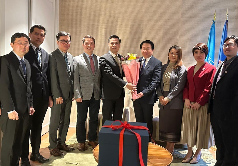 越南常驻联合国代表团向老挝常驻联合国代表团致传统新年祝福。图自越通社