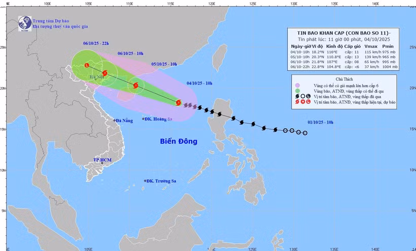 第11号台风位置和路径。图自越通社